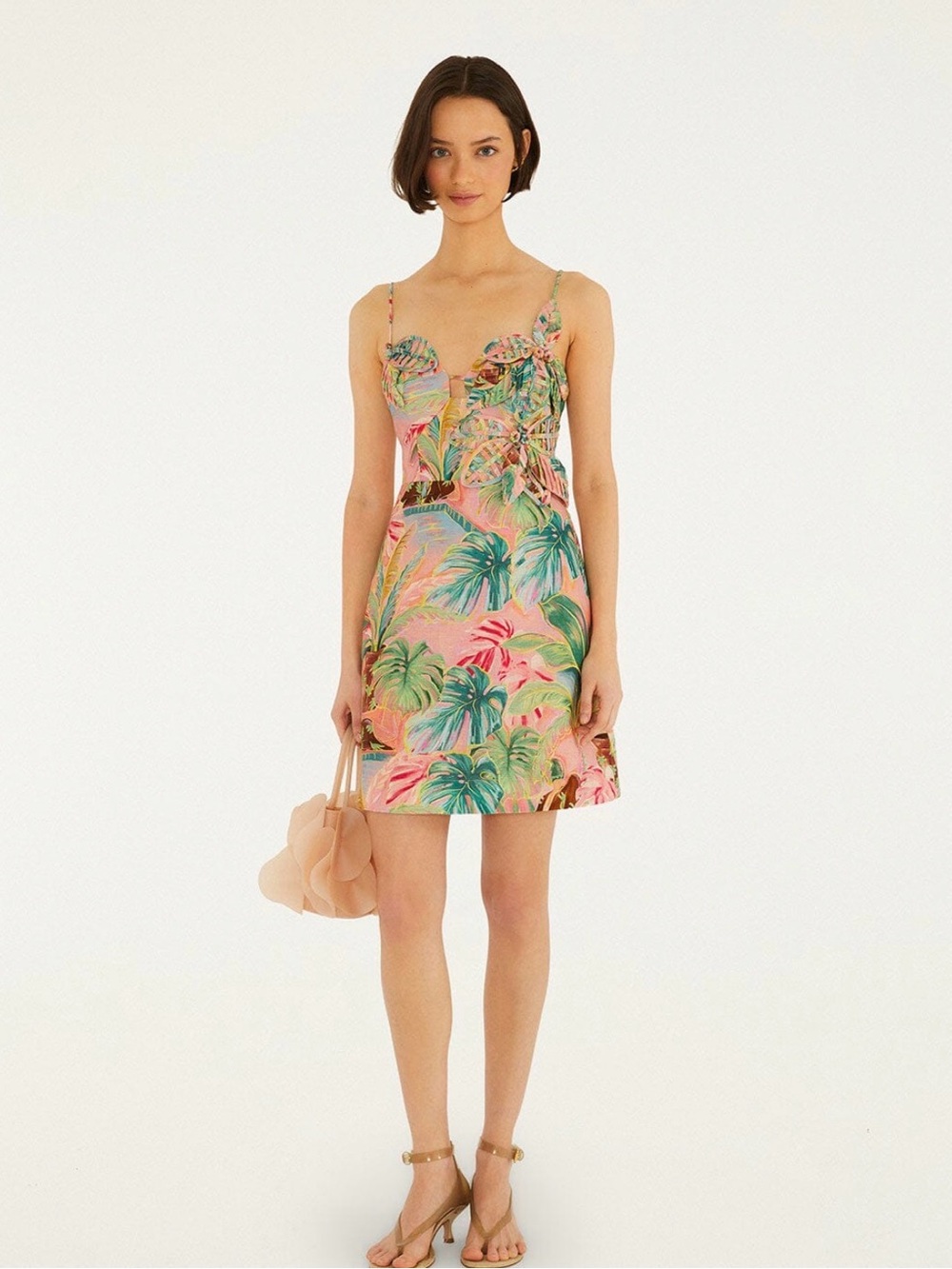 Farm Rio Soft Pink Pool Time 3D Flowers Mini Dress